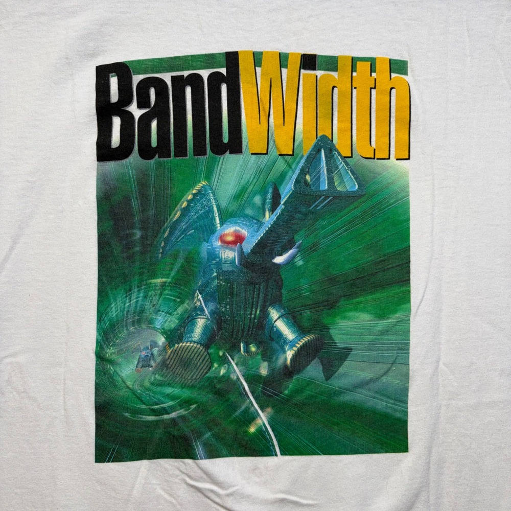 Hanes Beefy-T T-Shirt Mens XL White BandWidth Vintage 90s Rare Art Graphic Tee - Picture 2 of 13